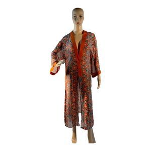 XHILARATION Women’s Orange FLORAL Festival Style Crepe KIMONO JACKET Size XS